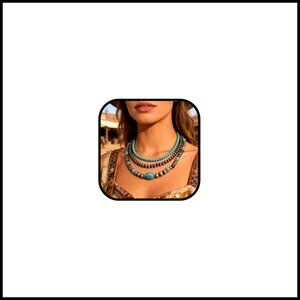Turquoise Beaded Necklace Earrings Set Western Jewelry Cowgirl Accessories